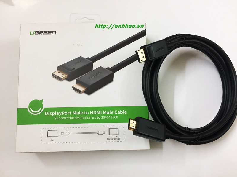 Cáp Displayport to HDMI 3M Ugreen 10203 chính hãng (thunderbolt 1 to HDMI)